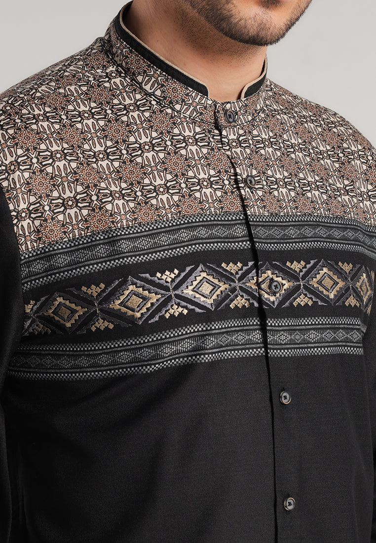 MOC Kemeja Koko Lengan Panjang Pria Ibad - Black