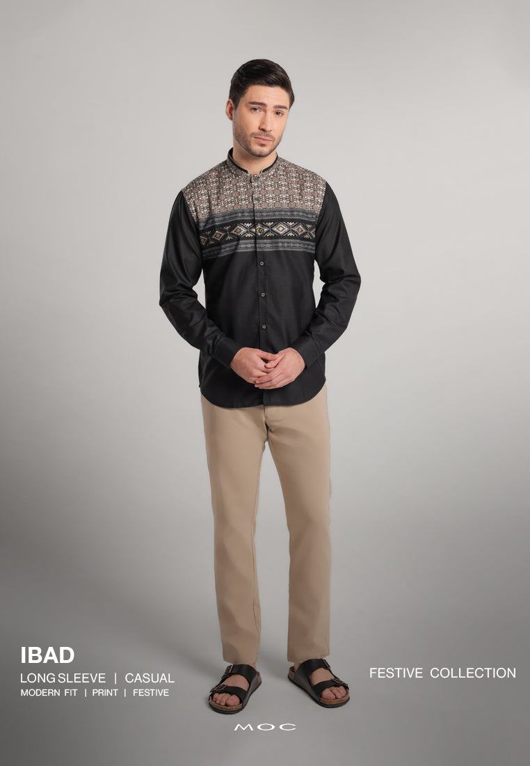MOC Kemeja Koko Lengan Panjang Pria Ibad - Black