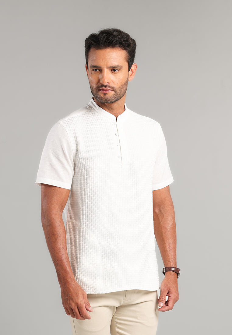 MOC Kemeja Shanghai Lengan Pendek Pria Iqro - White
