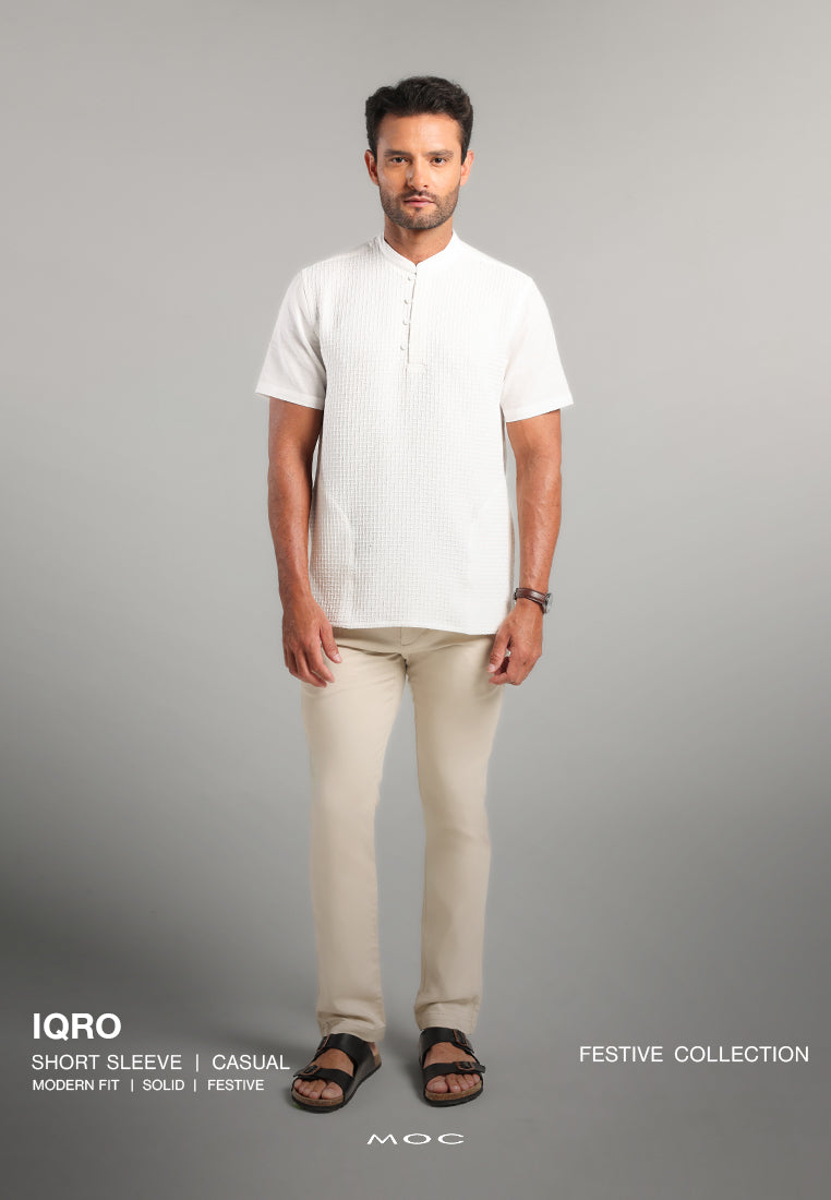 MOC Kemeja Shanghai Lengan Pendek Pria Iqro - White