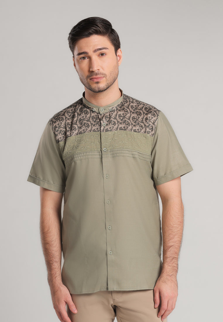 MOC Kemeja Koko Lengan Pendek Pria Rawbal - Olive