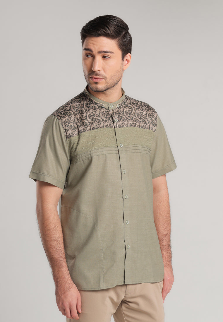 MOC Kemeja Koko Lengan Pendek Pria Rawbal - Olive