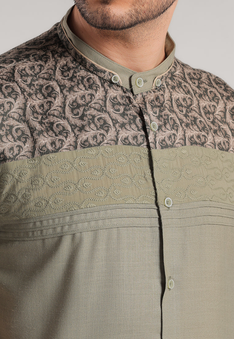 MOC Kemeja Koko Lengan Pendek Pria Rawbal - Olive