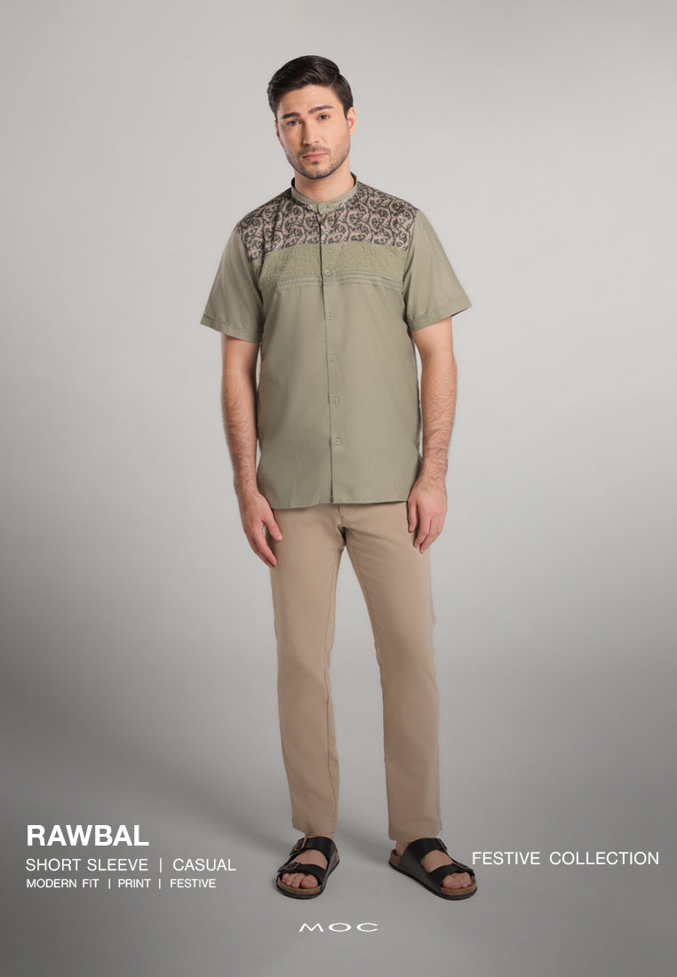 MOC Kemeja Koko Lengan Pendek Pria Rawbal - Olive