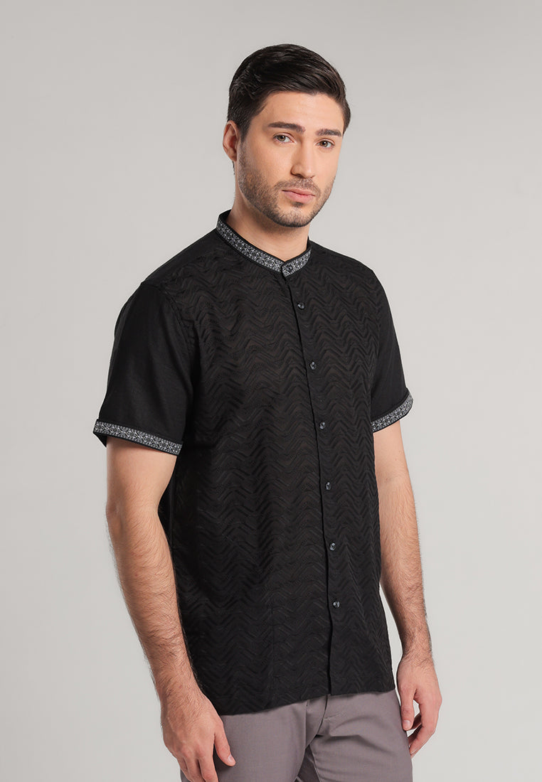 MOC Kemeja Koko Lengan Pendek Pria Arjun - Black