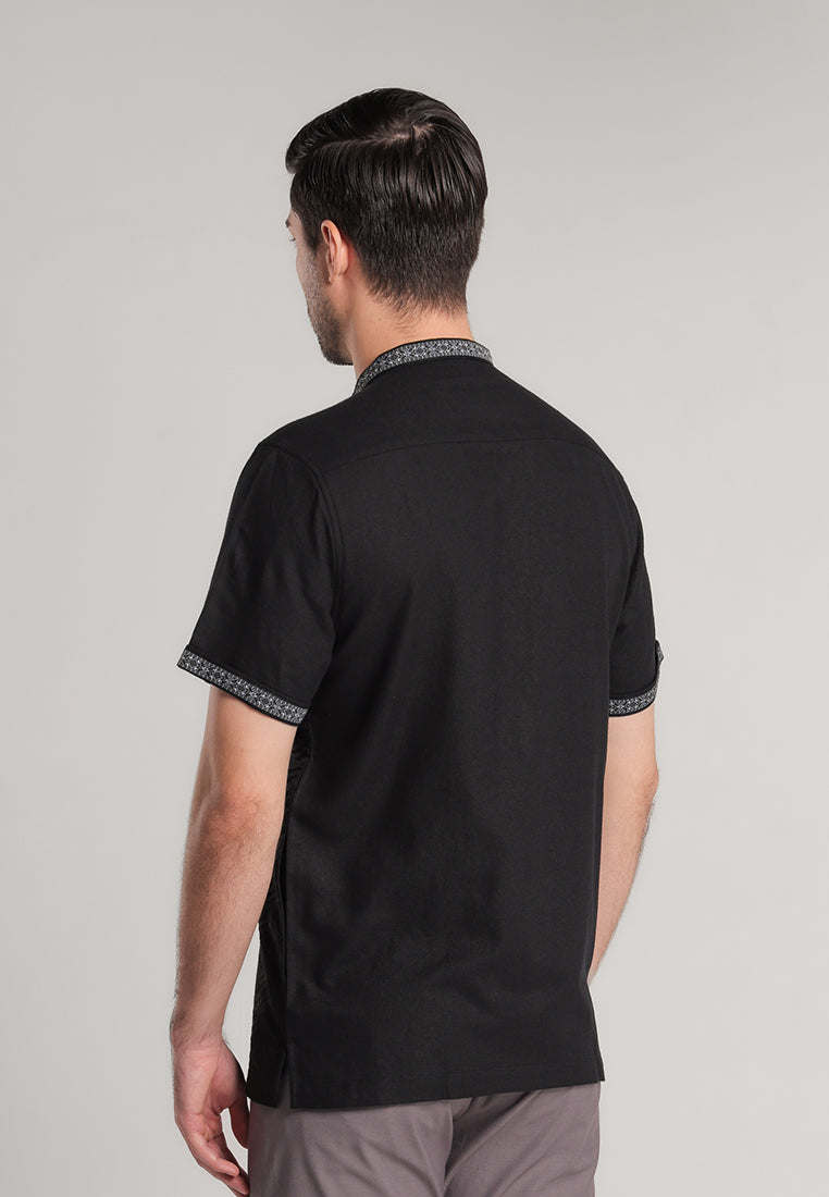 MOC Kemeja Koko Lengan Pendek Pria Arjun - Black