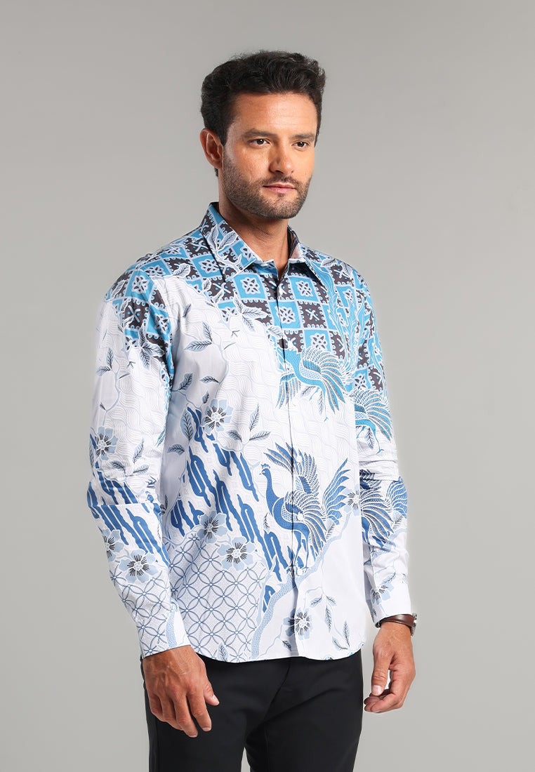 MOC - Kemeja Batik Pria Lengan Panjang Drupada - White