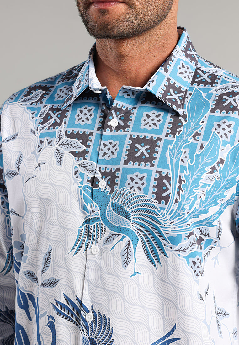 MOC - Kemeja Batik Pria Lengan Panjang Drupada - White