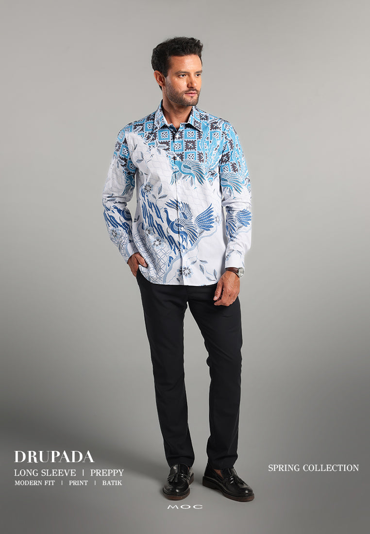MOC - Kemeja Batik Pria Lengan Panjang Drupada - White