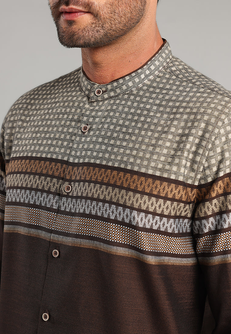 MOC Kemeja Koko Lengan Panjang Pria Harbad - Brown