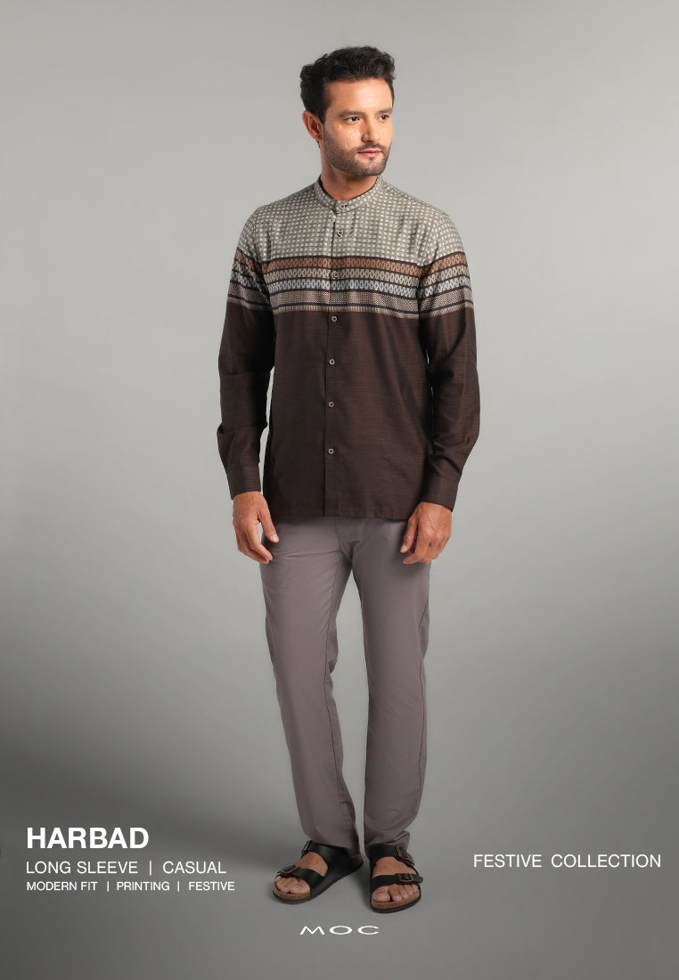 MOC Kemeja Koko Lengan Panjang Pria Harbad - Brown