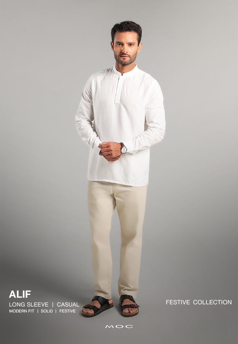 MOC Kemeja Shanghai Lengan Panjang Pria Alif - White