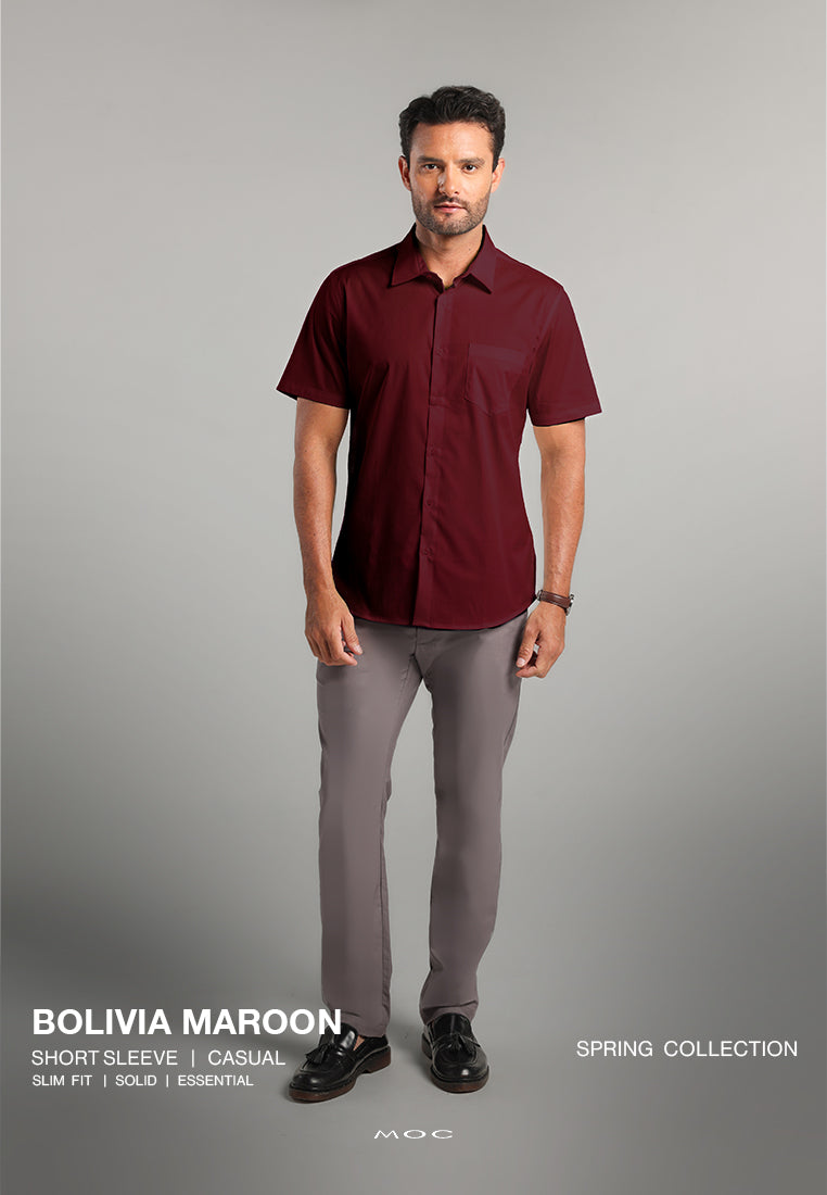 MOC - Kemeja Lengan Pendek Pria Bolivia - Maroon