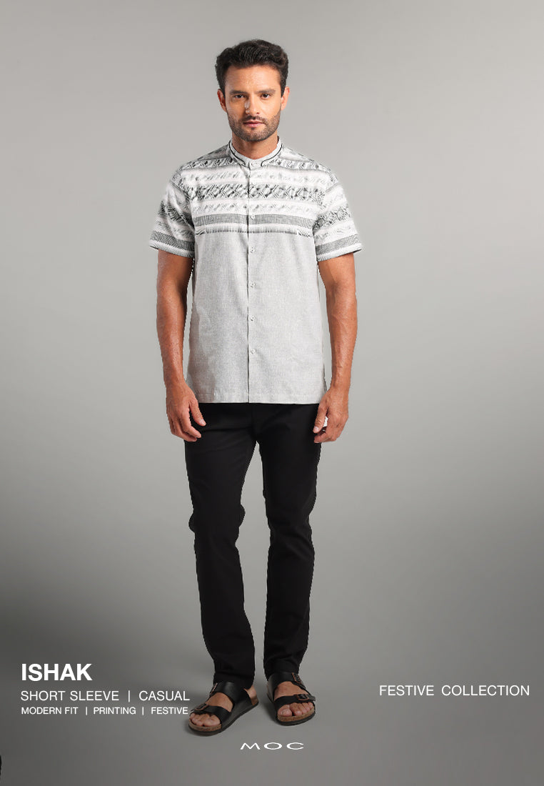 MOC Kemeja Koko Lengan Pendek Pria Ishak - Grey
