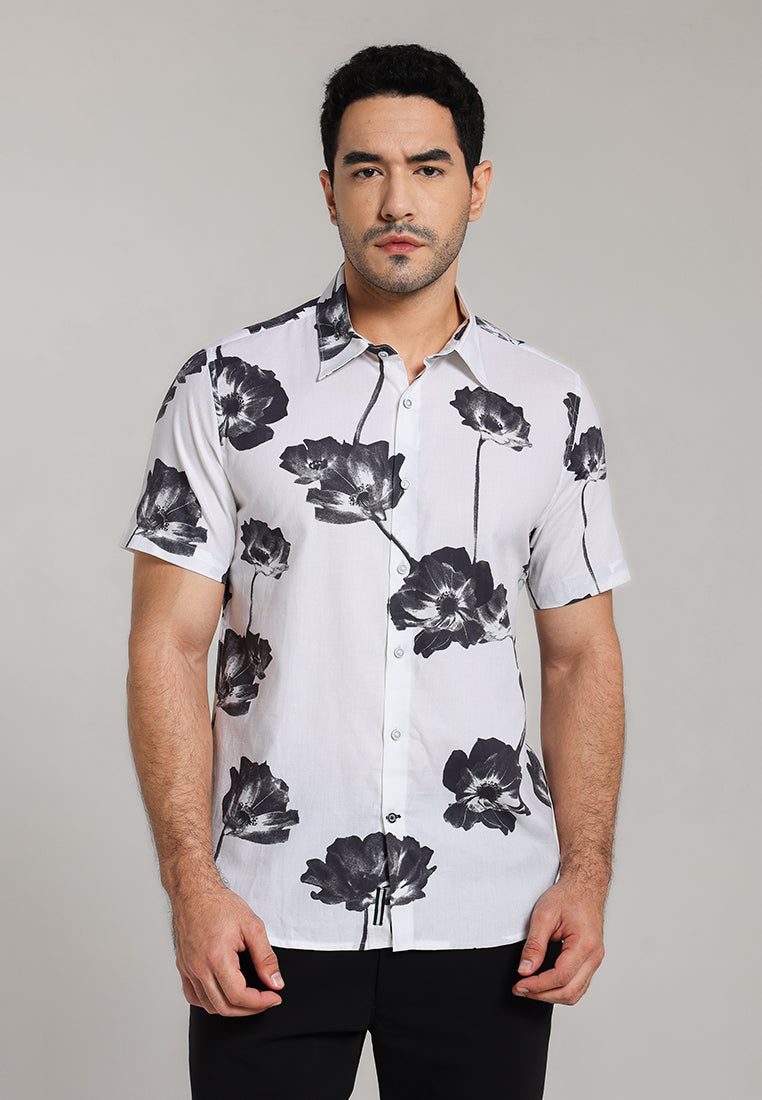 MOC - Kemeja Motif Lengan Pendek Pria Jacksonville - White