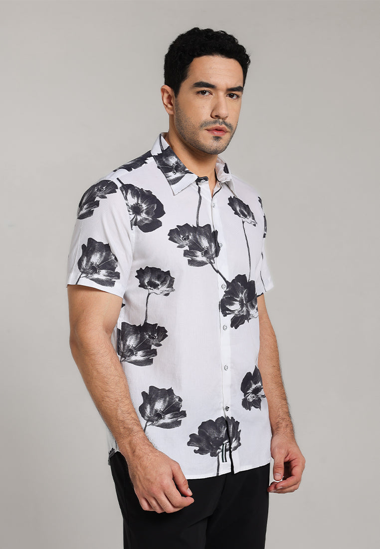 MOC - Kemeja Motif Lengan Pendek Pria Jacksonville - White