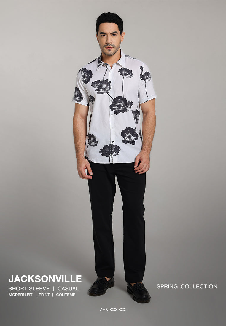 MOC - Kemeja Motif Lengan Pendek Pria Jacksonville - White