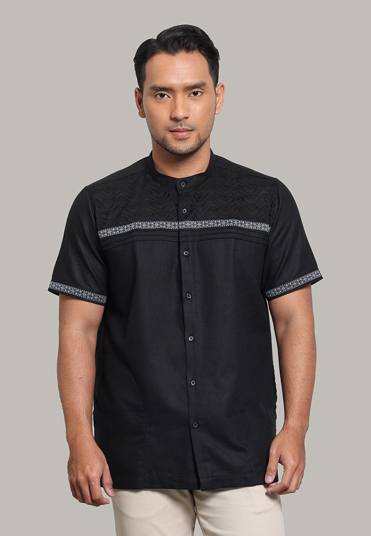MOC Kemeja Koko Lengan Pendek Pria Khaliq - Black