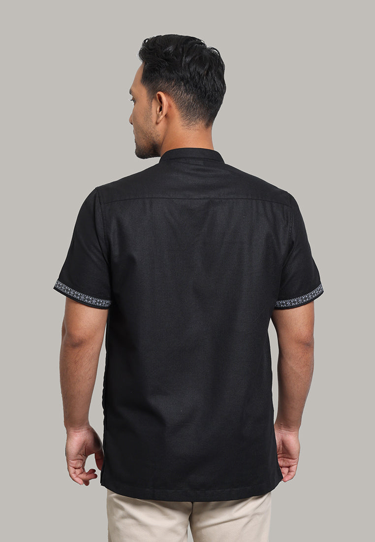 MOC Kemeja Koko Lengan Pendek Pria Khaliq - Black