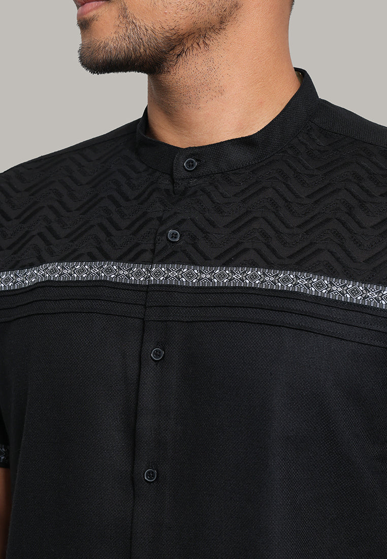 MOC Kemeja Koko Lengan Pendek Pria Khaliq - Black