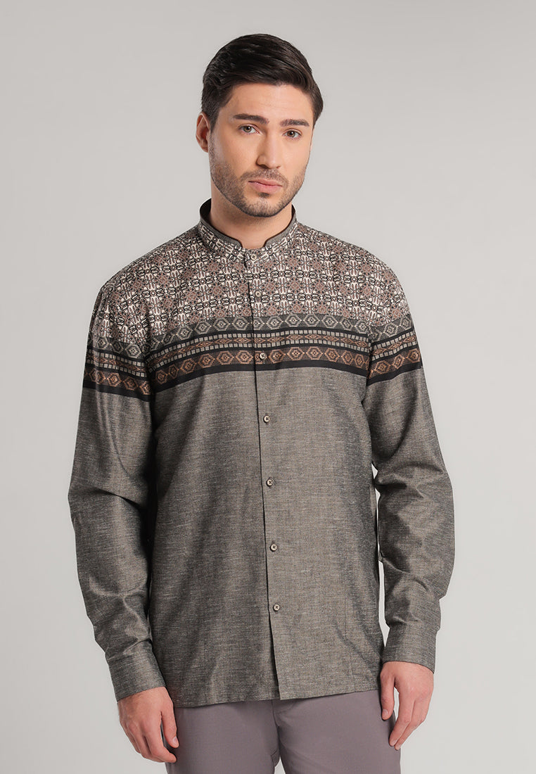 MOC Kemeja Koko Lengan Panjang Pria Shodif - Dark Brown