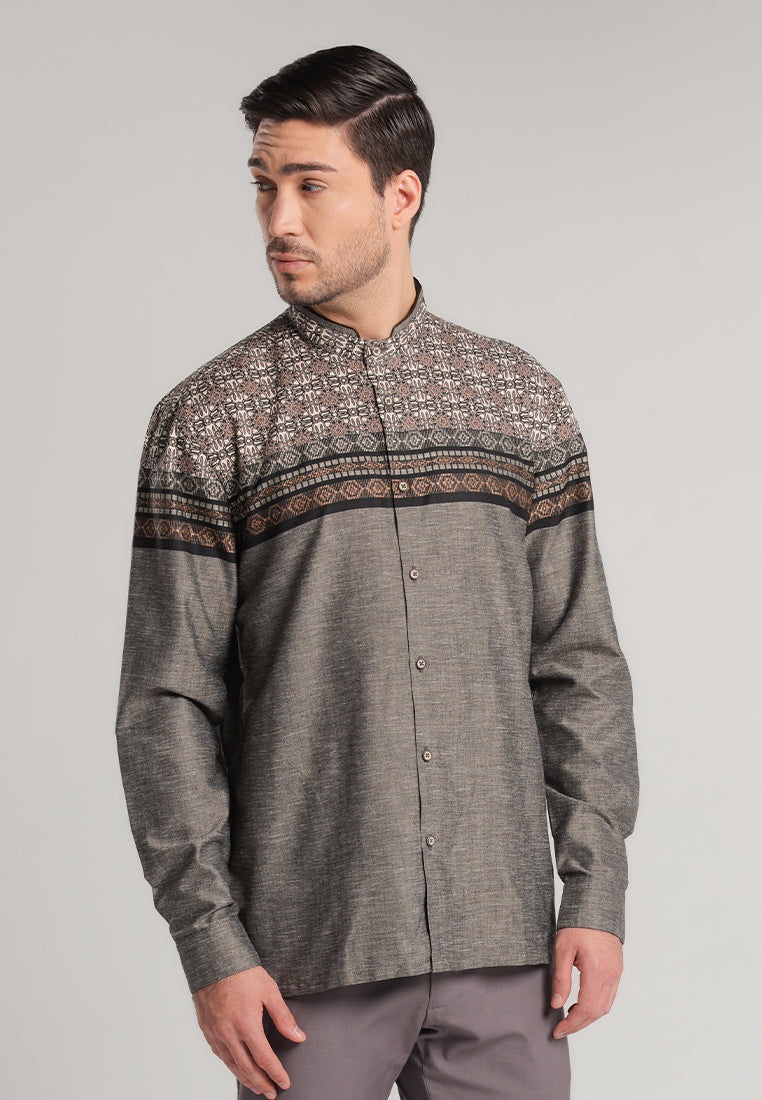 MOC Kemeja Koko Lengan Panjang Pria Shodif - Dark Brown
