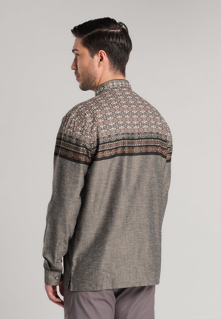 MOC Kemeja Koko Lengan Panjang Pria Shodif - Dark Brown