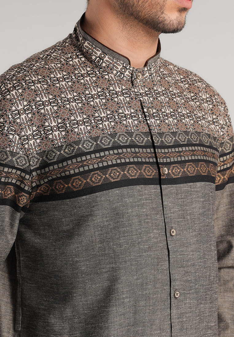 MOC Kemeja Koko Lengan Panjang Pria Shodif - Dark Brown