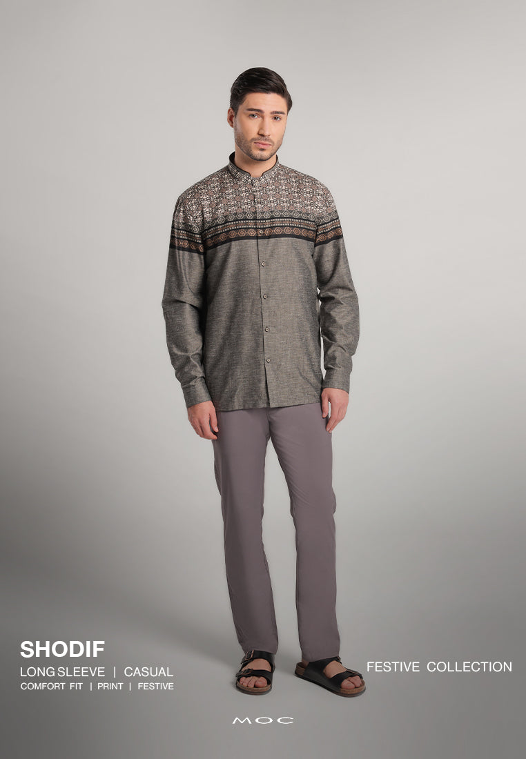 MOC Kemeja Koko Lengan Panjang Pria Shodif - Dark Brown