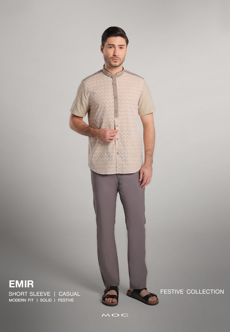 MOC Kemeja Koko Lengan Pendek Pria Emir - Khaki