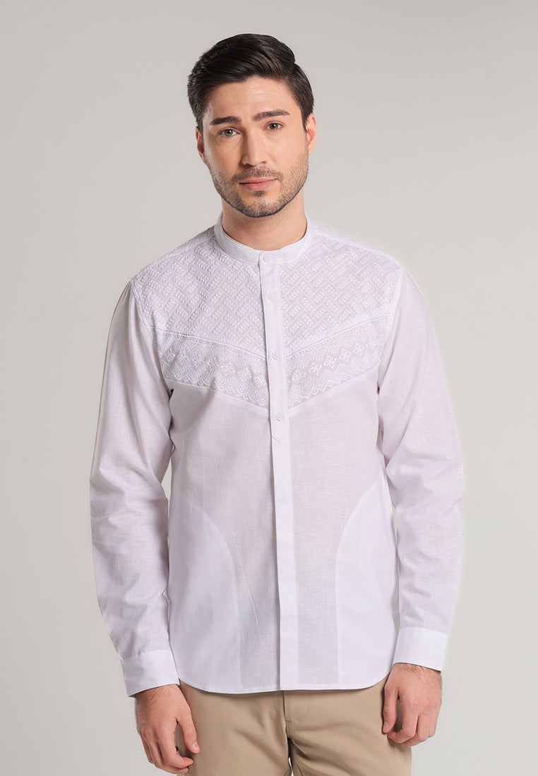 MOC Kemeja Koko Lengan Panjang Pria Mudzil - White
