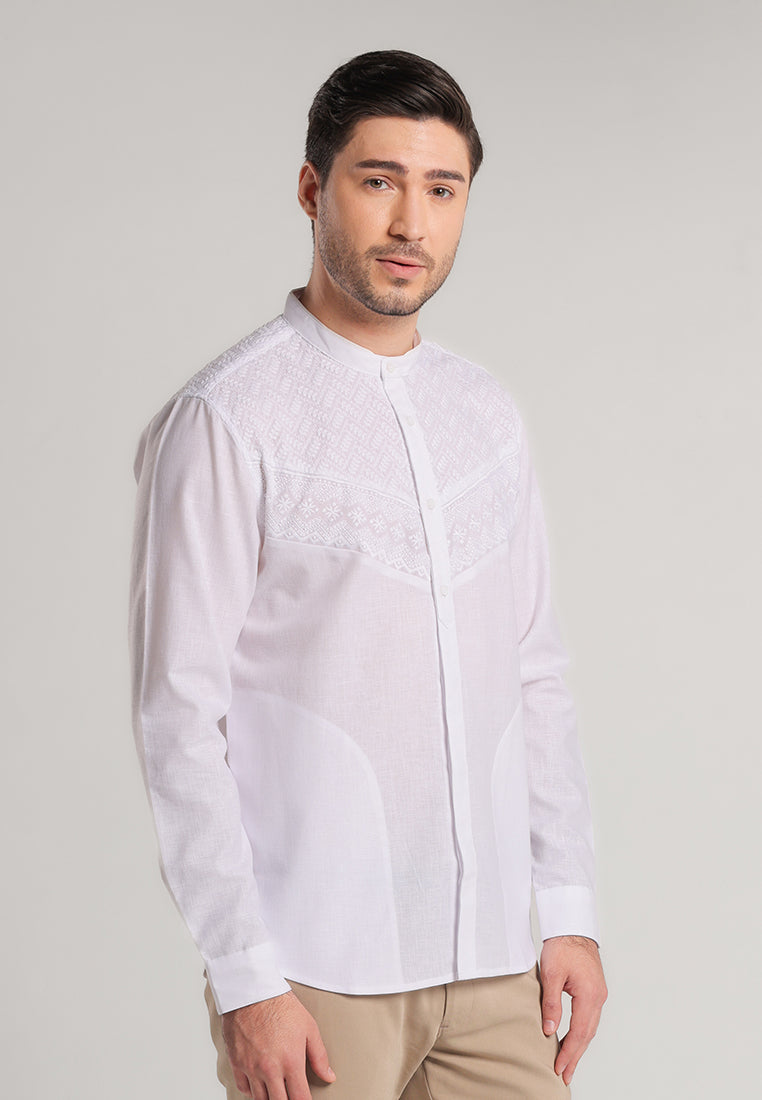 MOC Kemeja Koko Lengan Panjang Pria Mudzil - White