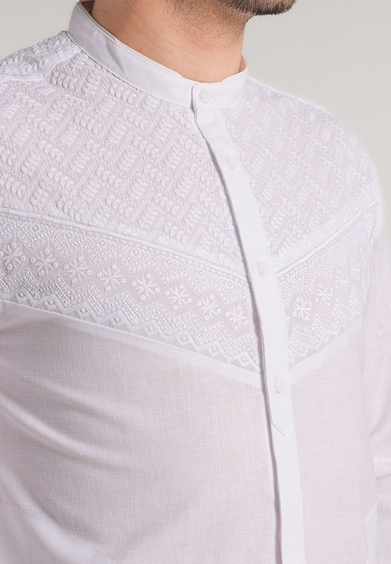 MOC Kemeja Koko Lengan Panjang Pria Mudzil - White