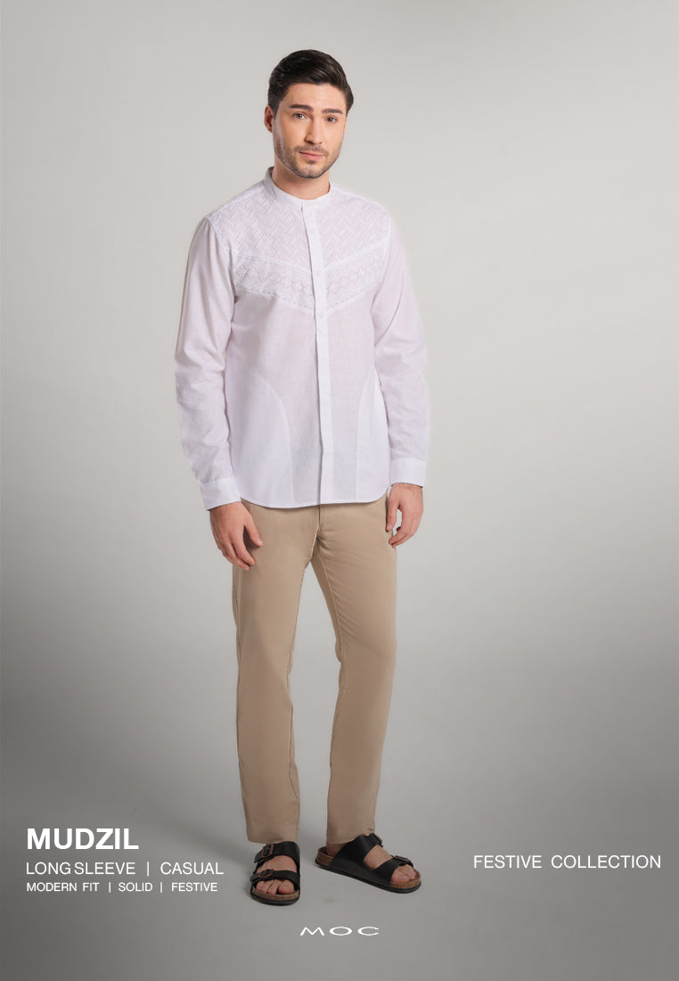MOC Kemeja Koko Lengan Panjang Pria Mudzil - White