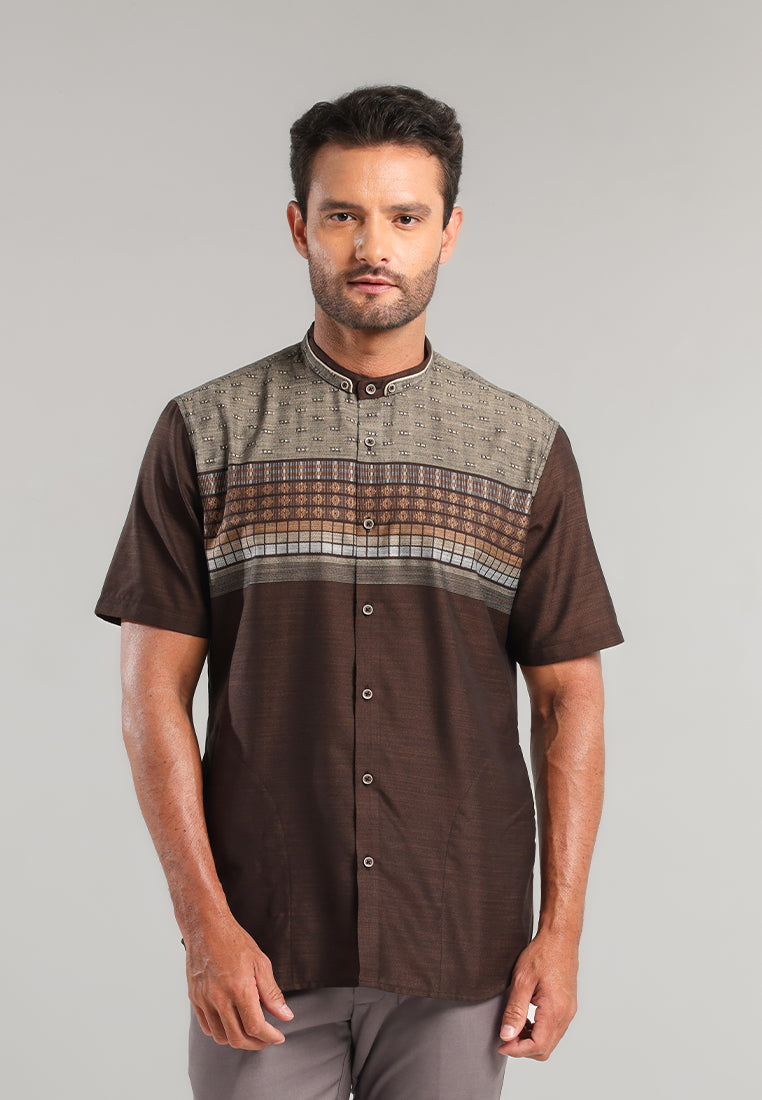 MOC Kemeja Koko Lengan Pendek Pria Syibah - Brown