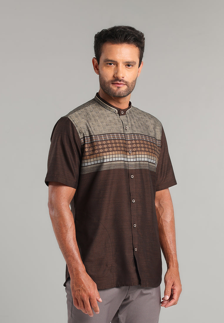 MOC Kemeja Koko Lengan Pendek Pria Syibah - Brown