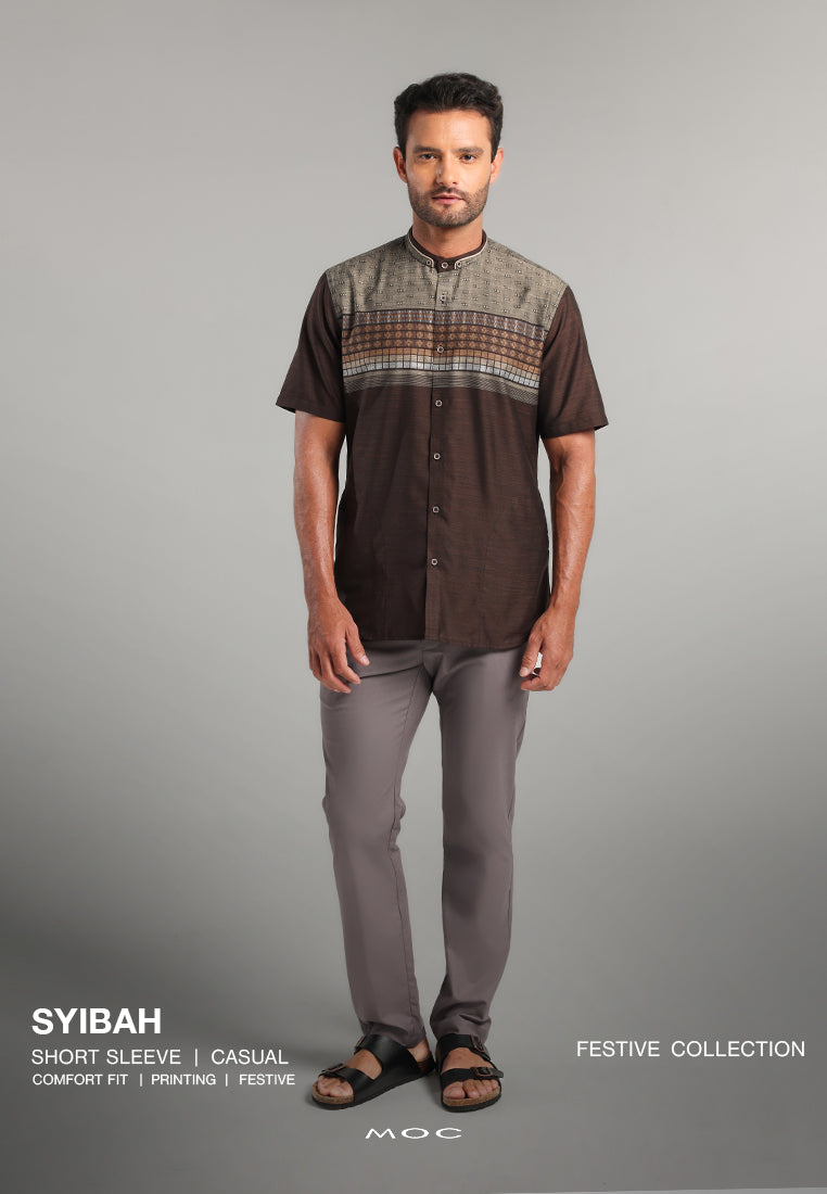MOC Kemeja Koko Lengan Pendek Pria Syibah - Brown