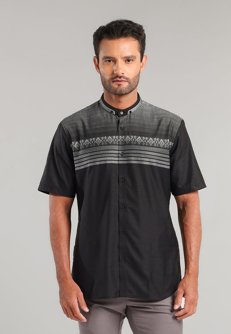 MOC Kemeja Koko Lengan Pendek Pria Barigh - Black