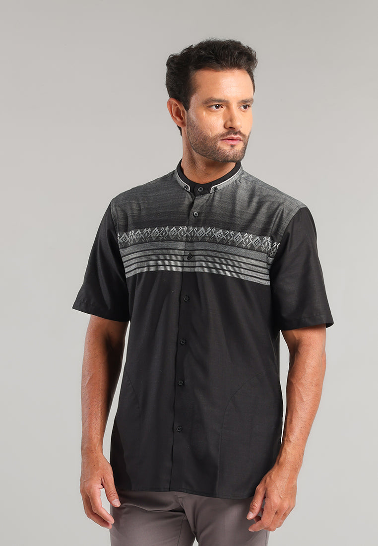 MOC Kemeja Koko Lengan Pendek Pria Barigh - Black