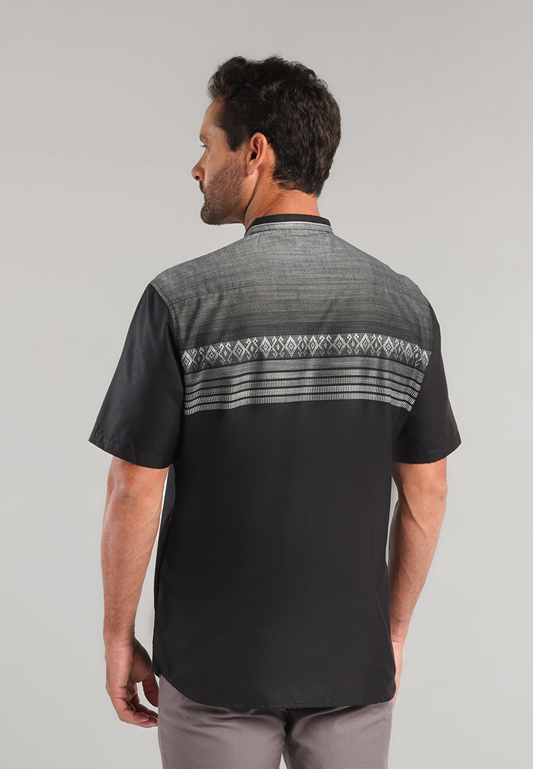 MOC Kemeja Koko Lengan Pendek Pria Barigh - Black