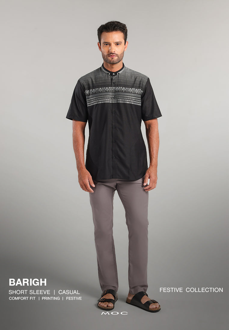 MOC Kemeja Koko Lengan Pendek Pria Barigh - Black