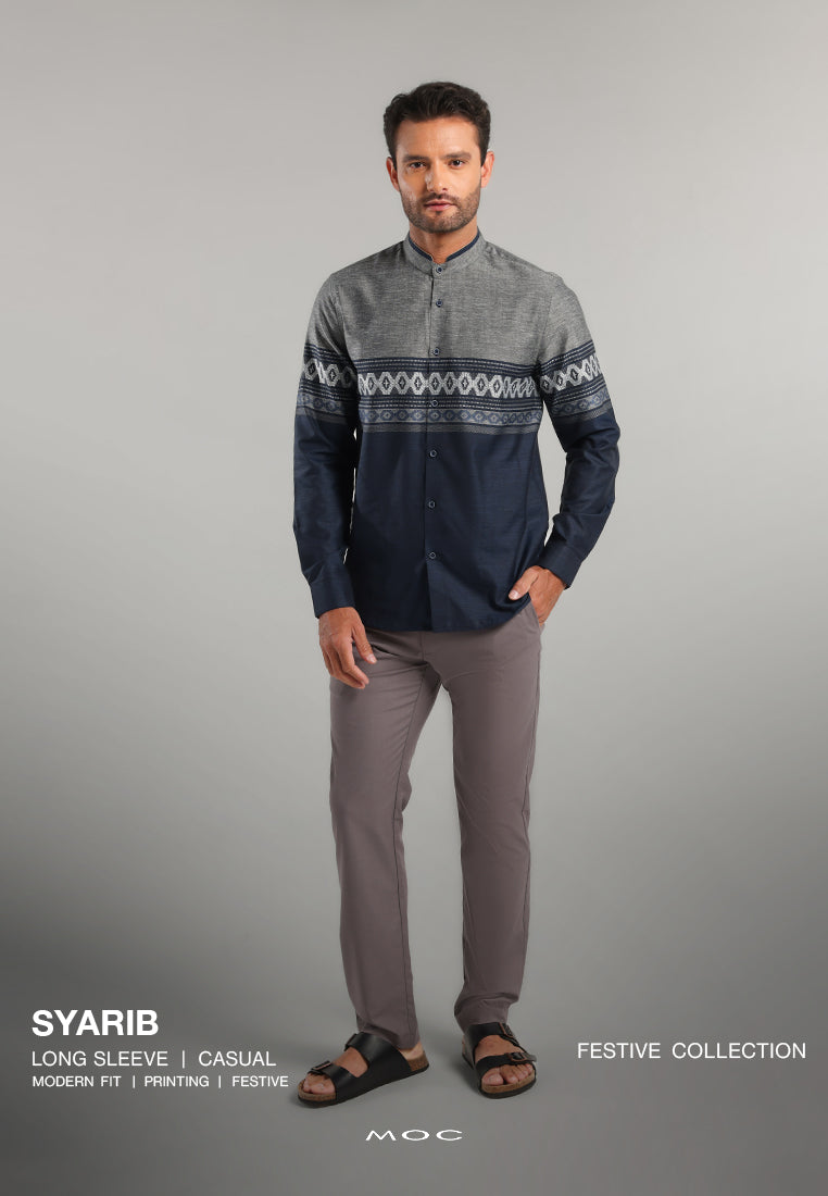 MOC Kemeja Koko Lengan Panjang Pria Syarib - Navy