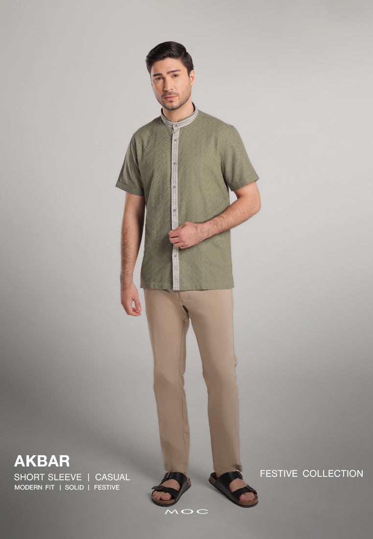 MOC Kemeja Shanghai Lengan Pendek Pria Akbar - Olive
