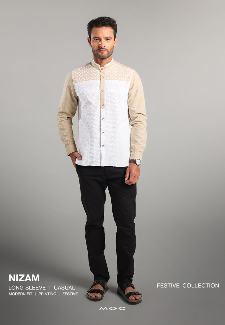 MOC Kemeja Koko Lengan Panjang Pria Nizam - Khaki