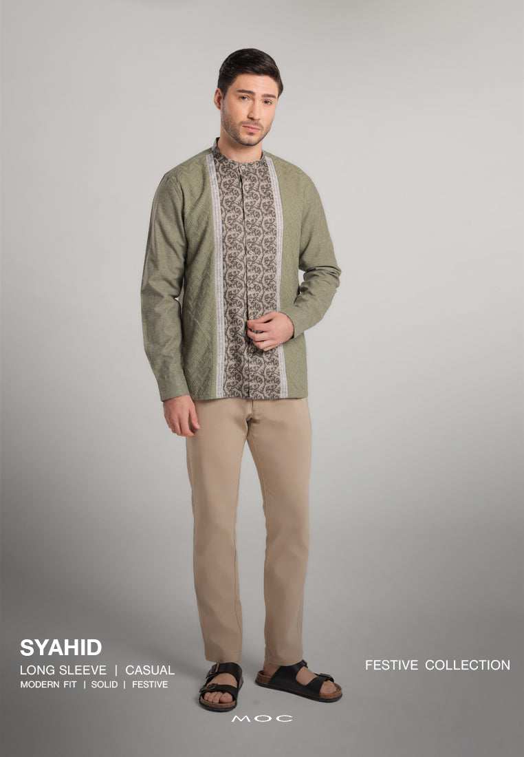 MOC Kemeja Koko Lengan Panjang Pria Syahid - Olive