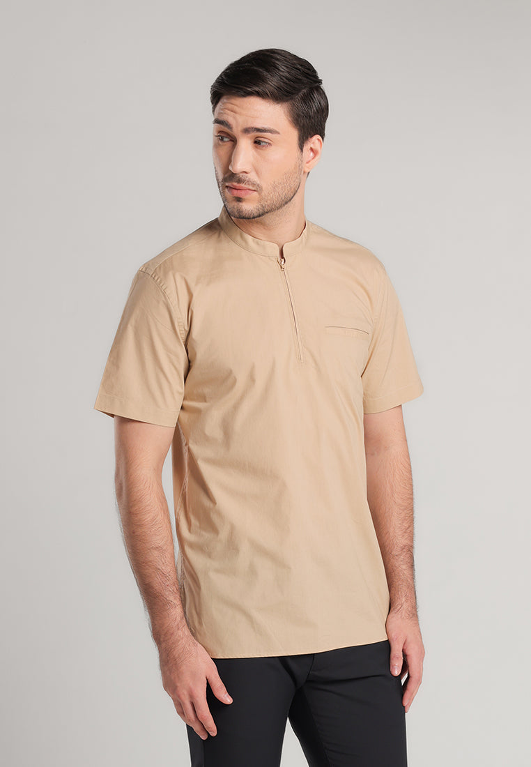 MOC - Kemeja Shanghai Lengan Pendek Pria Fahir - Beige