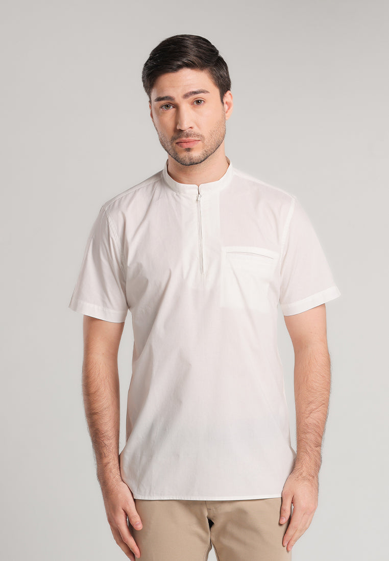 MOC - Kemeja Shanghai Lengan Pendek Pria Zahir - White