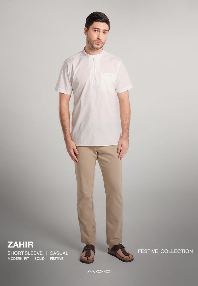 MOC - Kemeja Shanghai Lengan Pendek Pria Zahir - White