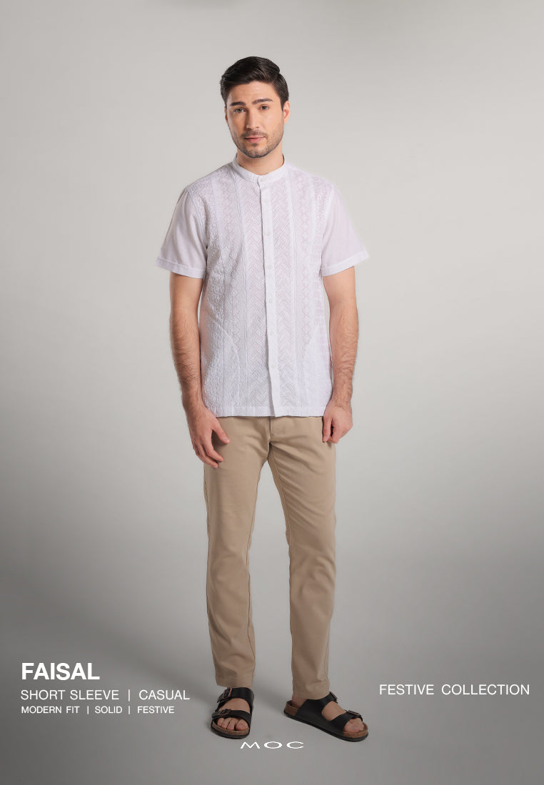 MOC Kemeja Shanghai Lengan Pendek Pria Faisal - White