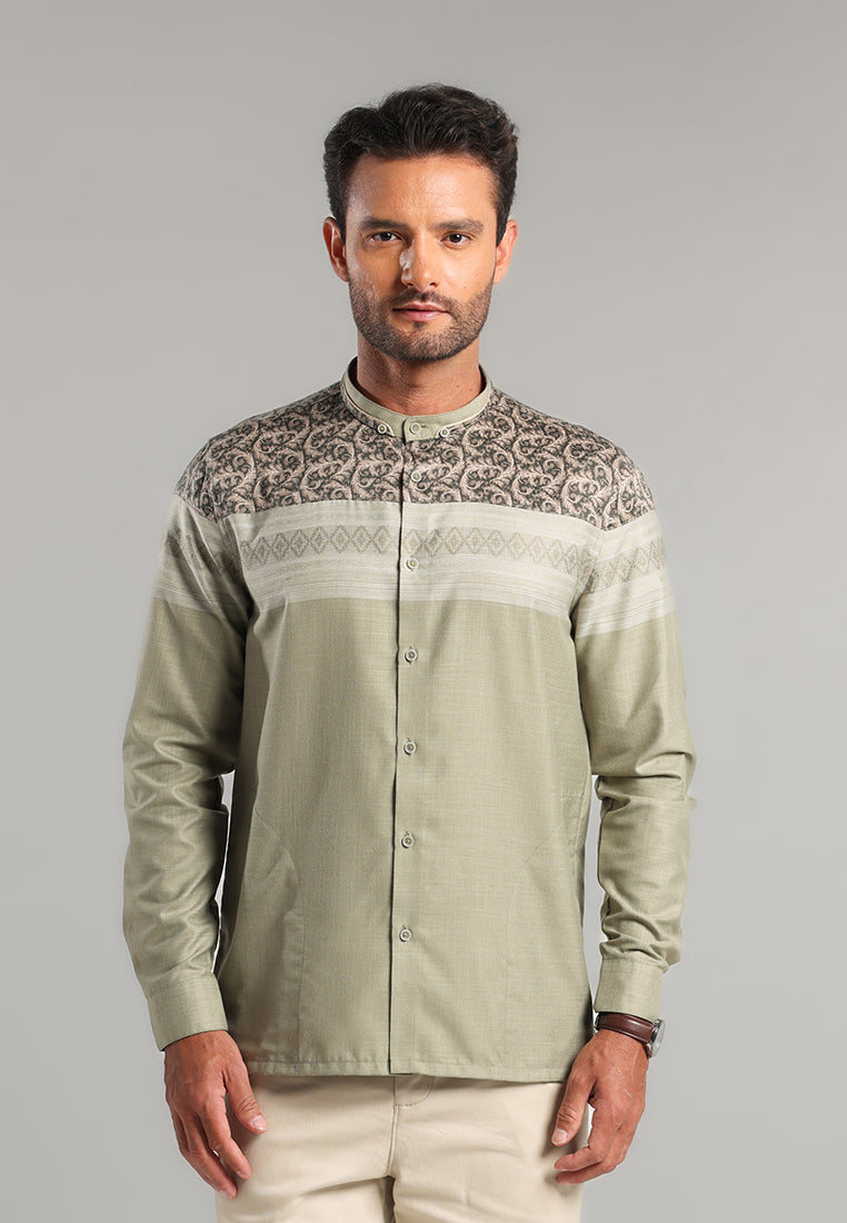 MOC Kemeja Koko Lengan Panjang Pria Jabad - Olive